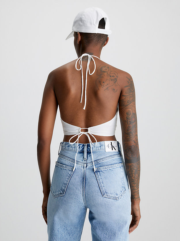 ancient white crinkle rayon drawstring bra top for women calvin klein jeans