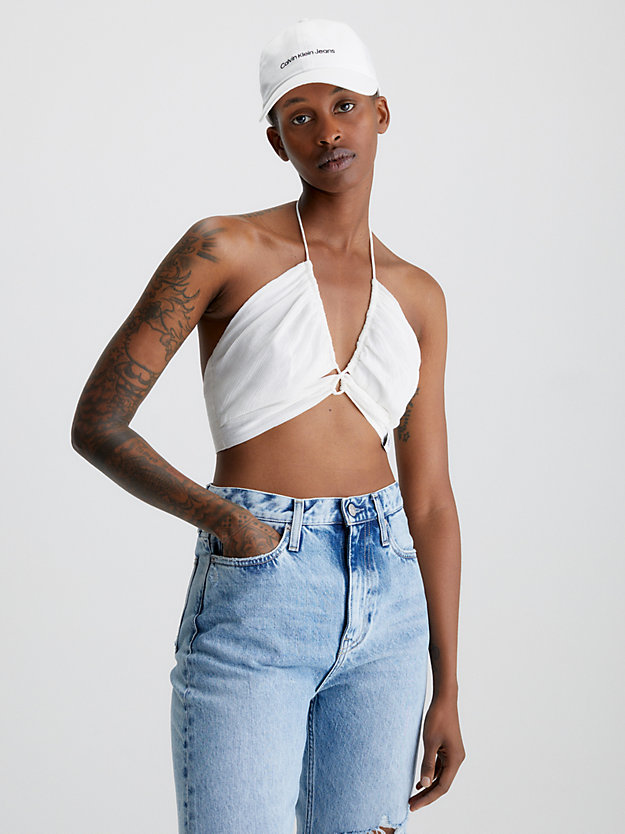 ancient white crinkle rayon drawstring bra top for women calvin klein jeans