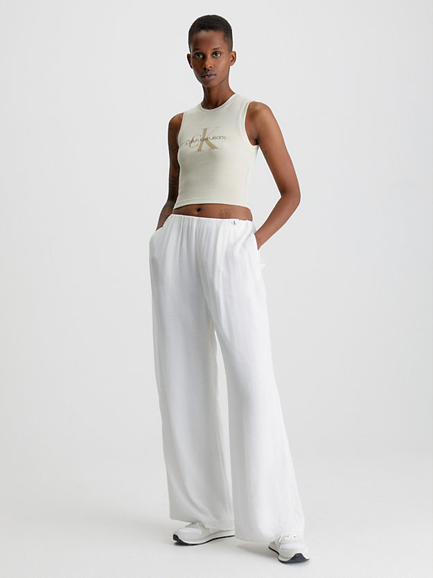 ancient white crinkle rayon wide leg trousers for women calvin klein jeans