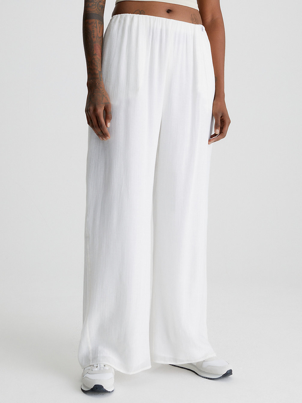 Pantaloni Gamba Ampia In Rayon Increspato > ANCIENT WHITE > undefined donna > Calvin Klein