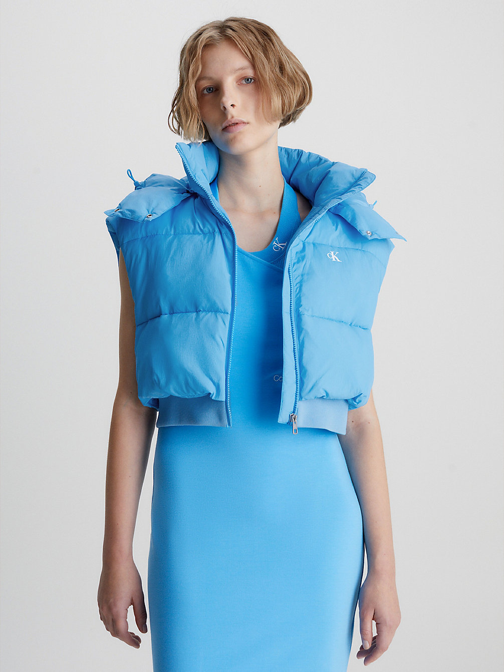 BLUE CRUSH Cropped Puffer Bodywarmer Met Capuchon undefined dames Calvin Klein