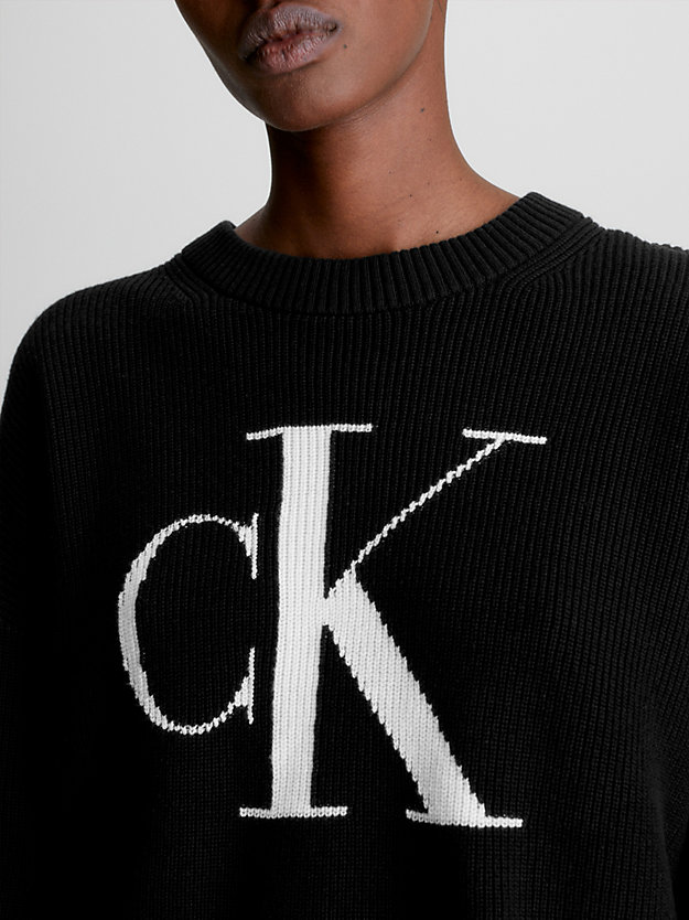 CK BLACK Maglione con logo in cotone biologico taglio rilassato da donna CALVIN KLEIN JEANS