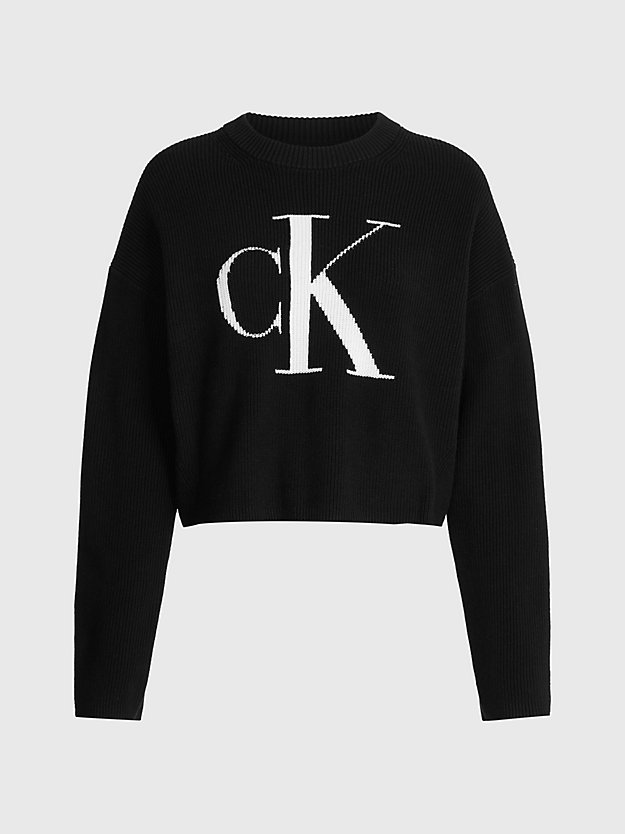 CK BLACK Maglione con logo in cotone biologico taglio rilassato da donna CALVIN KLEIN JEANS