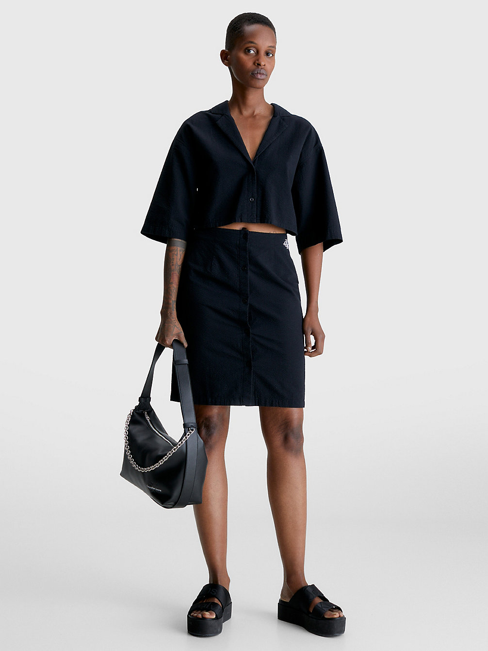 CK BLACK Hemdkleid Mit Cutouts Aus Seersucker undefined Damen Calvin Klein