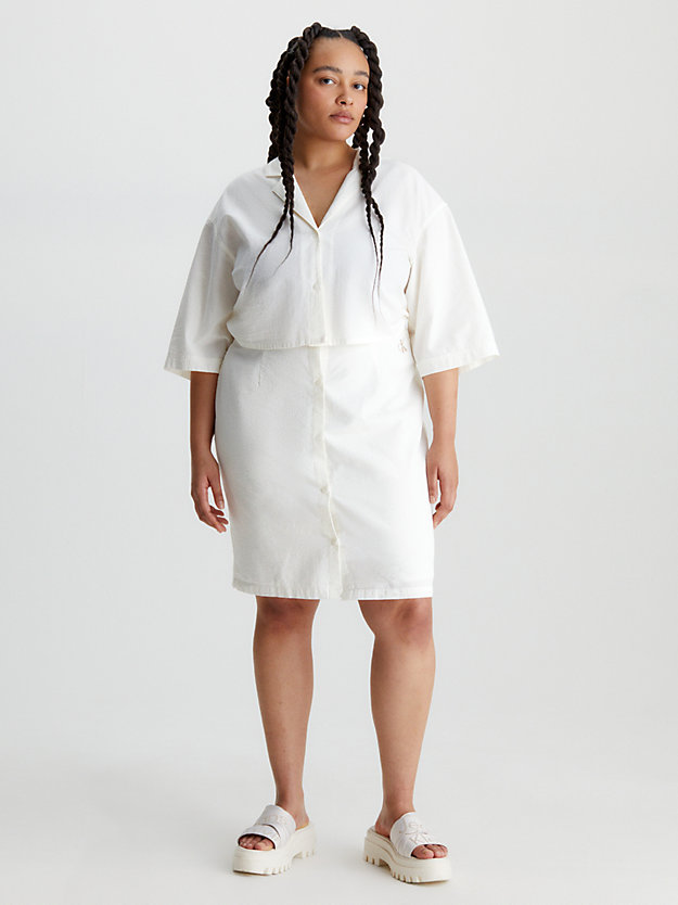 ANCIENT WHITE Seersucker Cut Out Shirt Dress for women CALVIN KLEIN JEANS