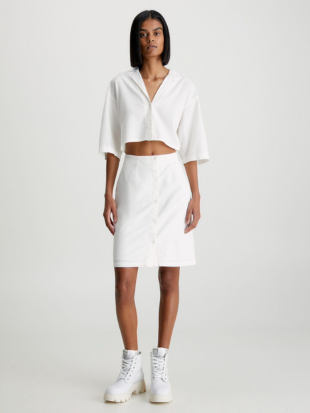 ANCIENT WHITE Seersucker Cut Out Shirt Dress undefined women Calvin Klein