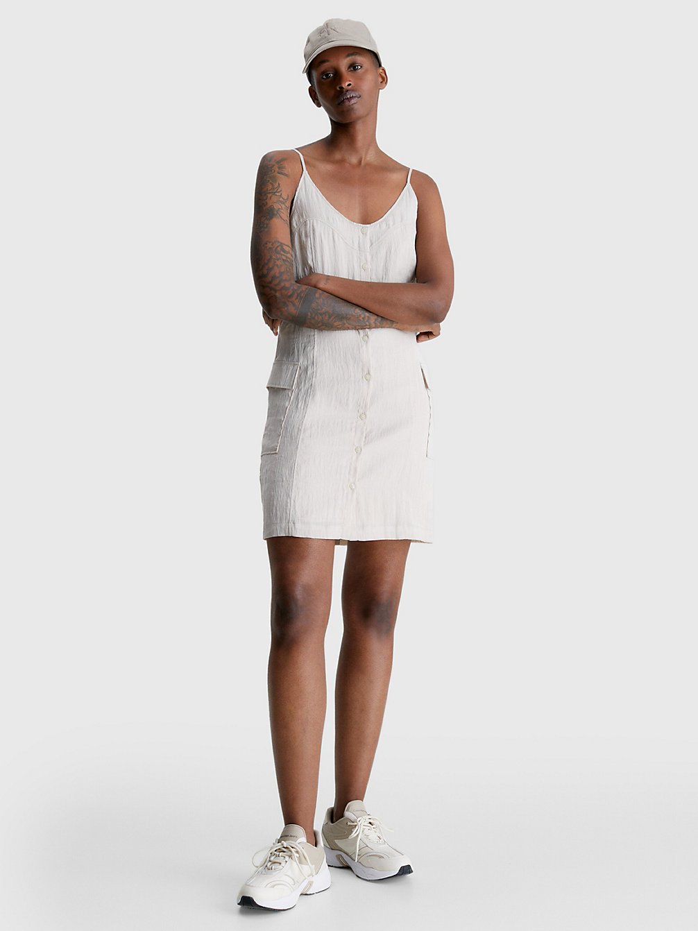 CLASSIC BEIGE Button-Through Tank Dress undefined women Calvin Klein