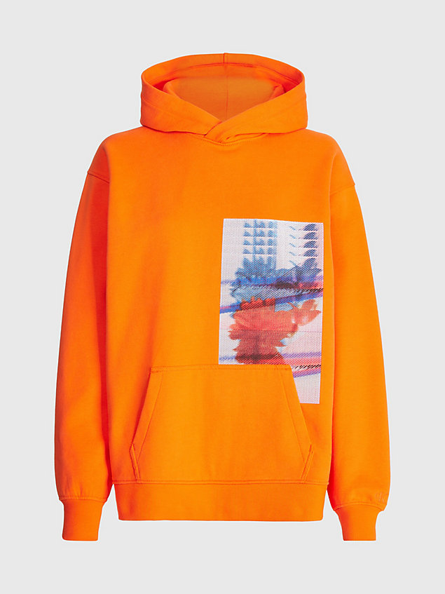 orange oversized embroidered hoodie for women calvin klein jeans