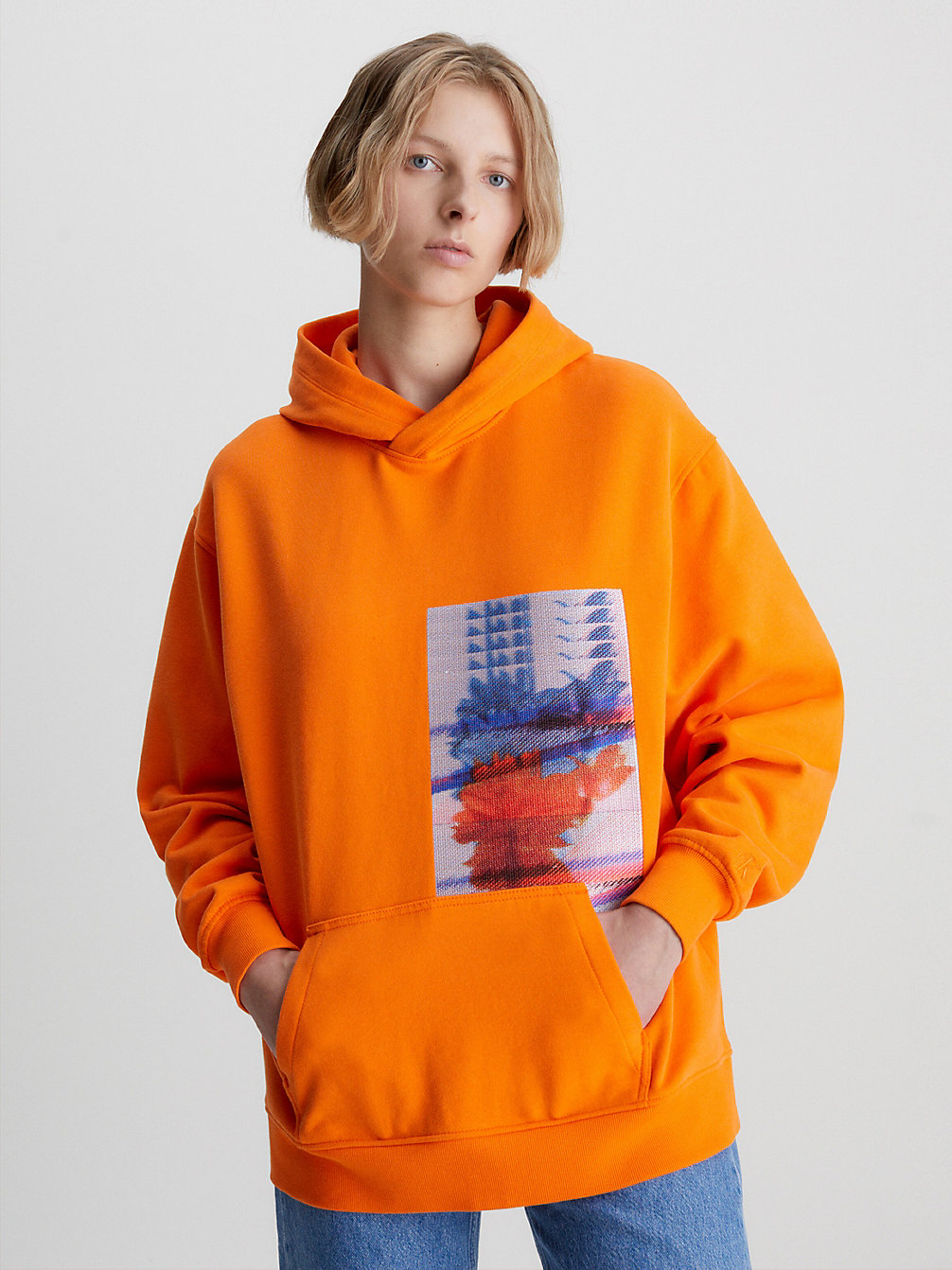 VIBRANT ORANGE Sweat-Shirt À Capuche Oversize Brodé undefined femmes Calvin Klein