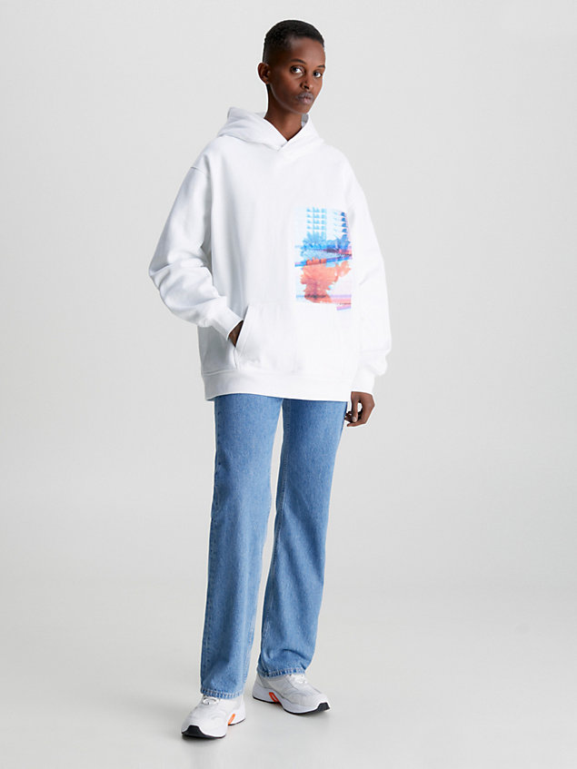 white bestickter oversized hoodie für damen - calvin klein jeans