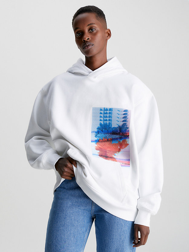 BRIGHT WHITE Oversized Embroidered Hoodie for women CALVIN KLEIN JEANS