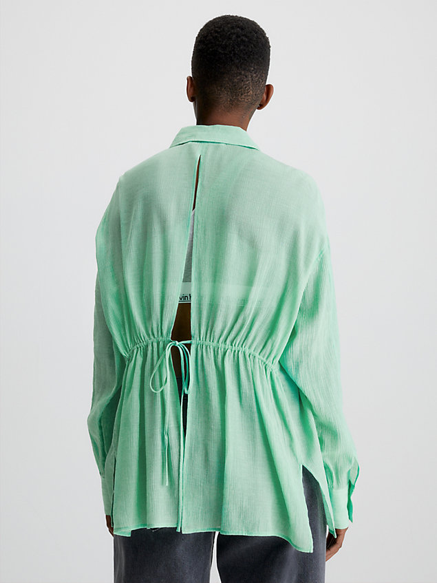 green crinkle rayon split back blouse for women calvin klein jeans