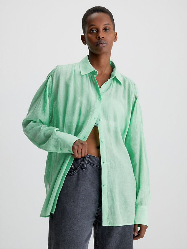 green bluse mit schlitz am rücken aus knittrigem rayon für damen - calvin klein jeans