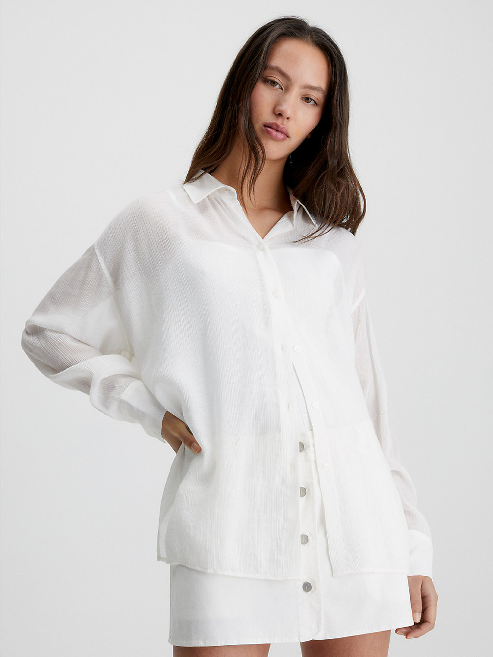 ANCIENT WHITE Crinkle Rayon Split Back Blouse undefined women Calvin Klein