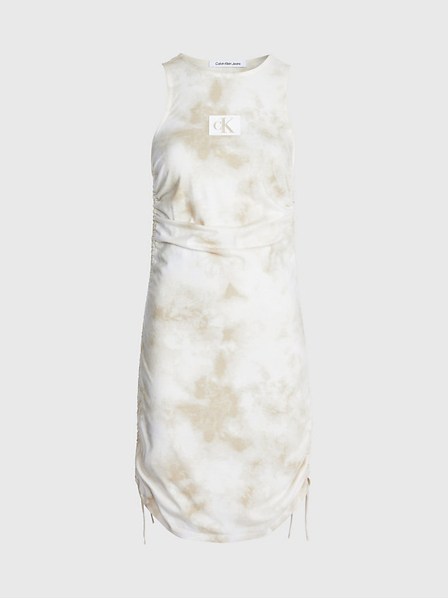 white tie dye mini-jurk met ruches voor dames - calvin klein jeans
