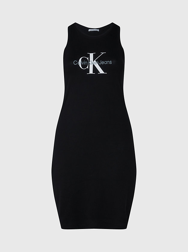 CK BLACK Geripptes Monogramm-Trägerkleid in großen Größen für Damen CALVIN KLEIN JEANS