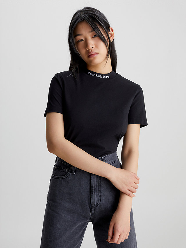 CK Black T-Shirt Avec Col Orné Du Logo undefined femmes Calvin Klein