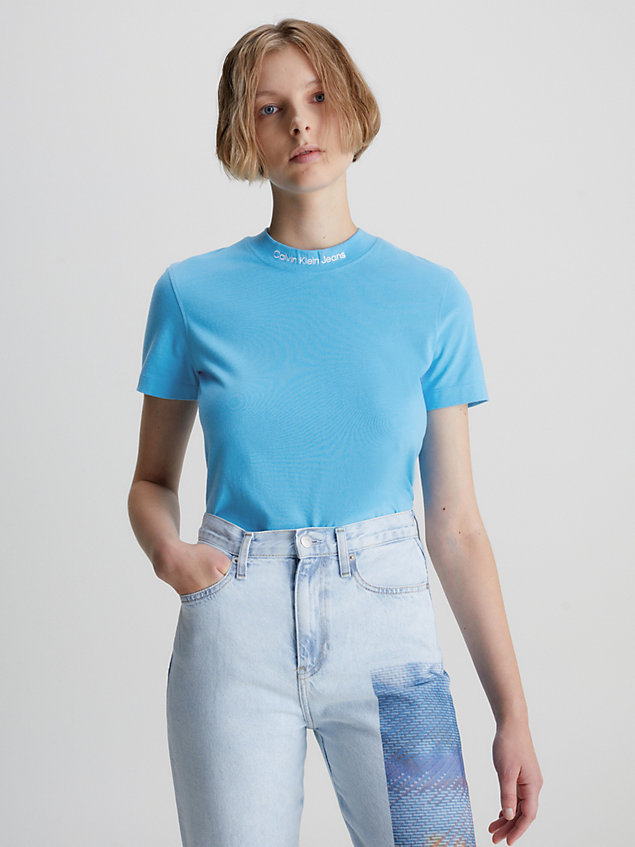 t-shirt avec col orné du logo blue pour femmes calvin klein jeans