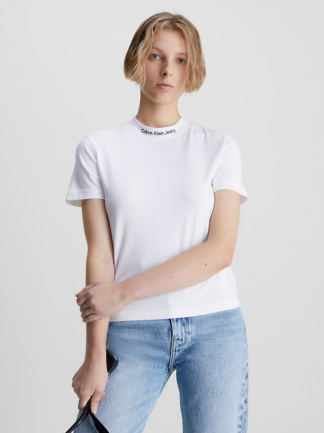 Bright White T-Shirt Avec Col Orné Du Logo undefined femmes Calvin Klein