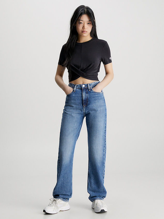 blue high rise straight jeans for women calvin klein jeans