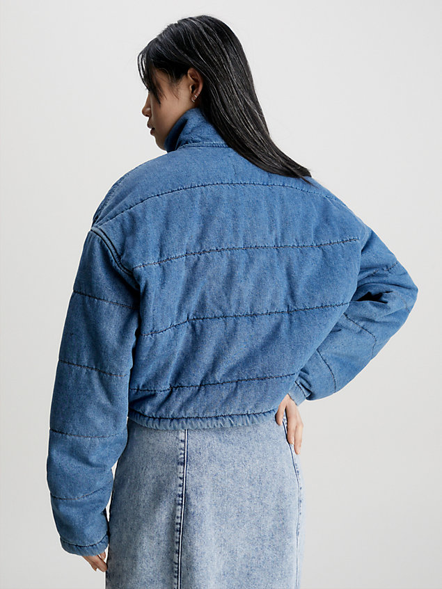 blue cropped denim puffer jacket for women calvin klein jeans