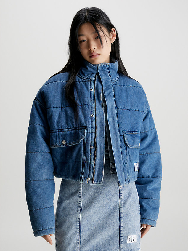 chaqueta de plumas denim cropped blue de mujer calvin klein jeans