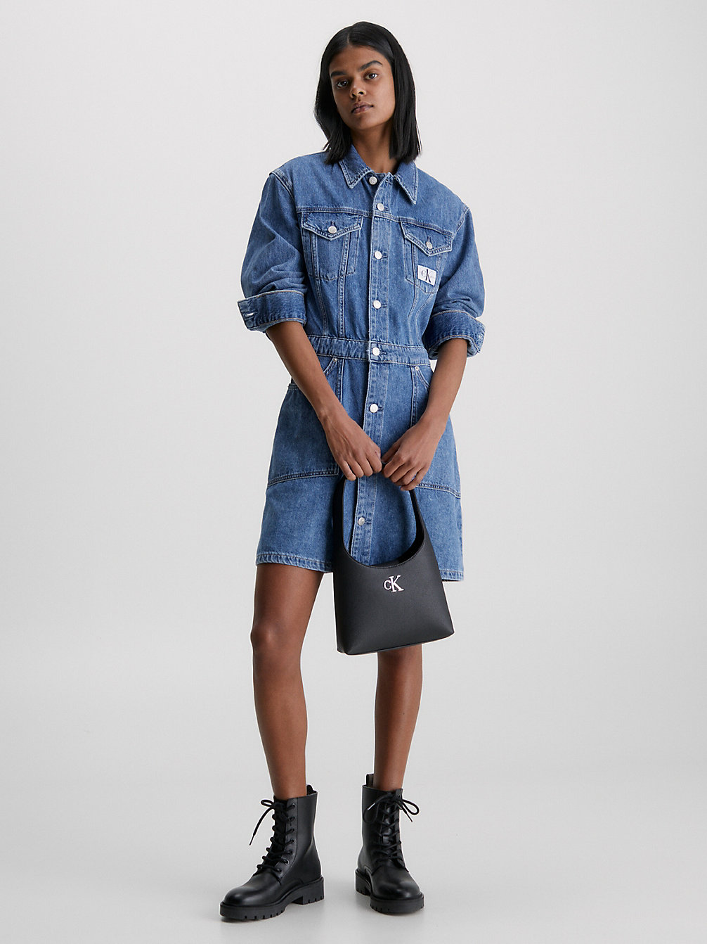 DENIM MEDIUM Denim Button-Through Dress undefined women Calvin Klein