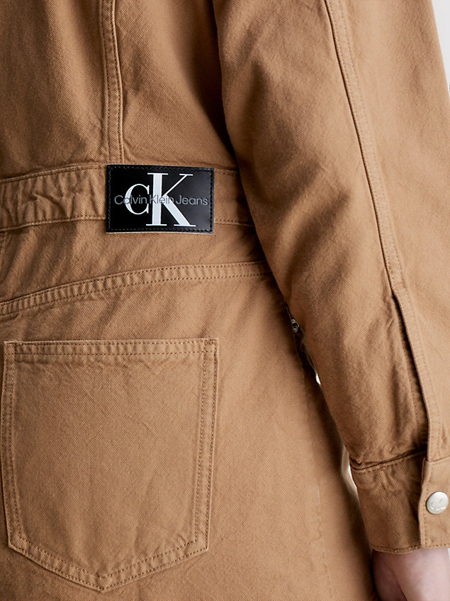 brown durchgeknöpftes kleid aus baumwoll-canvas für damen - calvin klein jeans