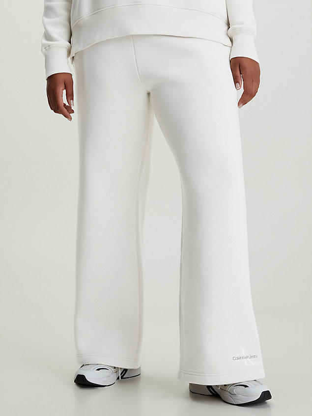 pantalón recto de chándal con monograma beige de mujer calvin klein jeans