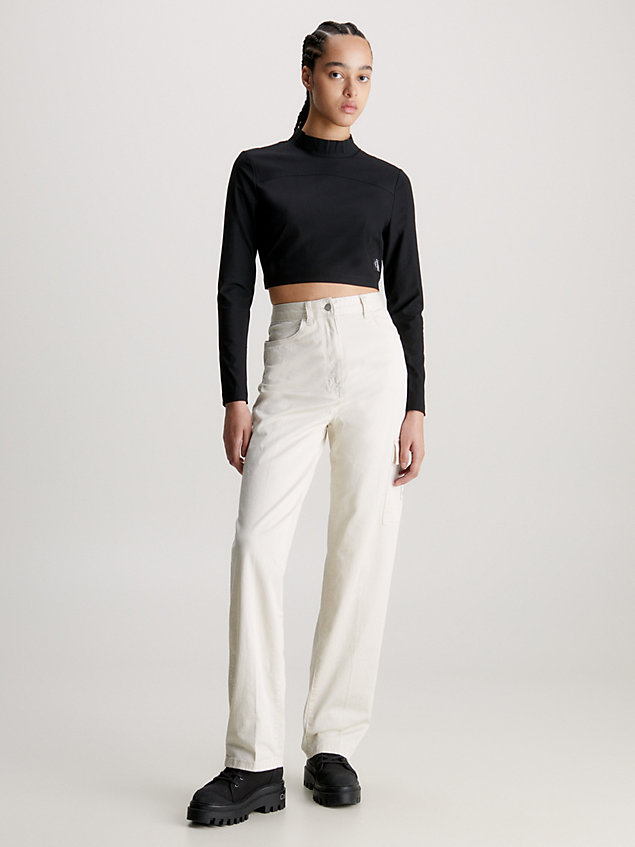 black wąski top z długim rękawem ze stretchem dla kobiety - calvin klein jeans