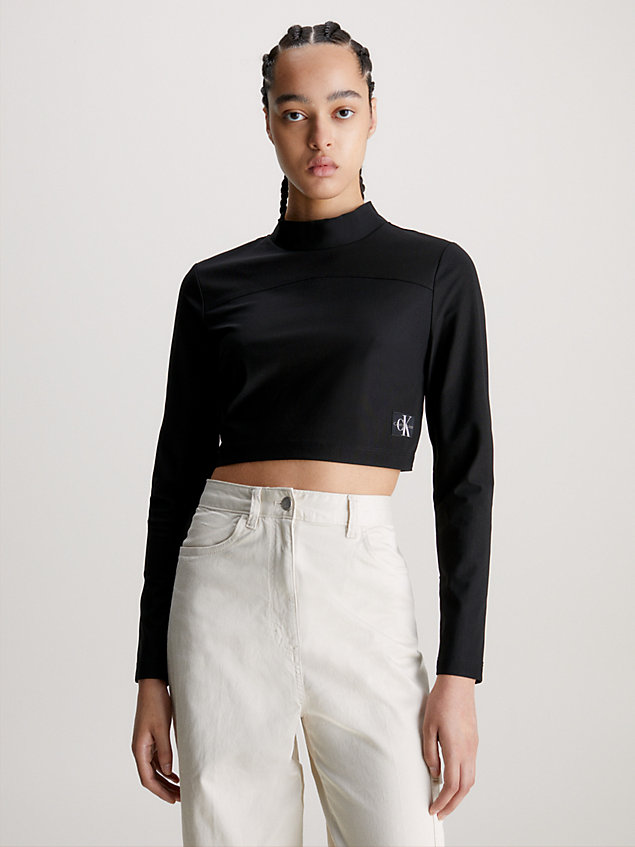 black slim stretch top met lange mouwen voor dames - calvin klein jeans