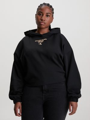 Calvin klein cropped outlet logo hoodie