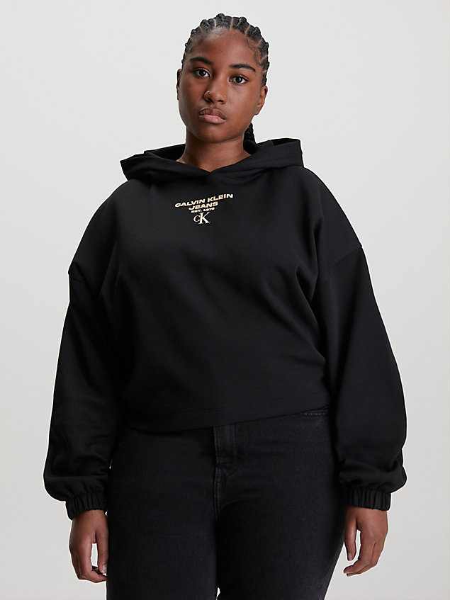 black cropped hoodie met logo voor dames - calvin klein jeans