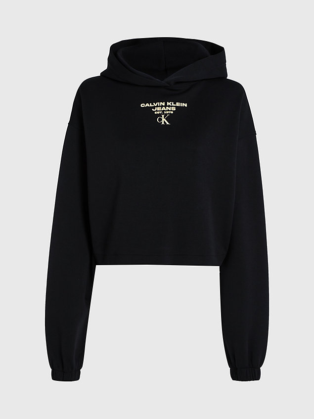 black cropped hoodie met logo voor dames - calvin klein jeans