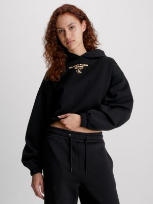 Calvin klein cropped clearance logo hoodie