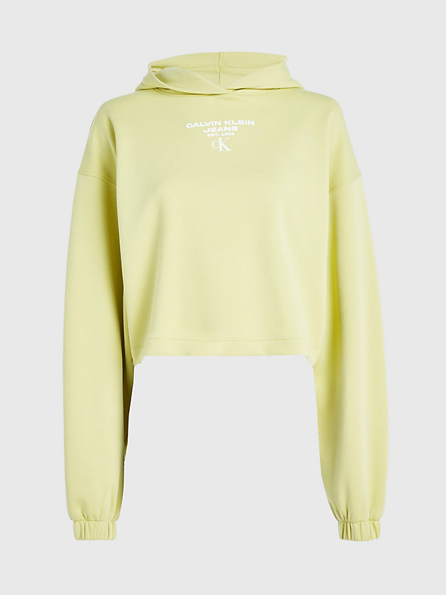 yellow sand/bright white cropped hoodie met logo voor dames - calvin klein jeans