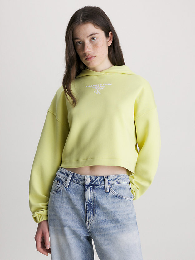 sweat-shirt à capuche court avec logo yellow sand/bright white pour femmes calvin klein jeans