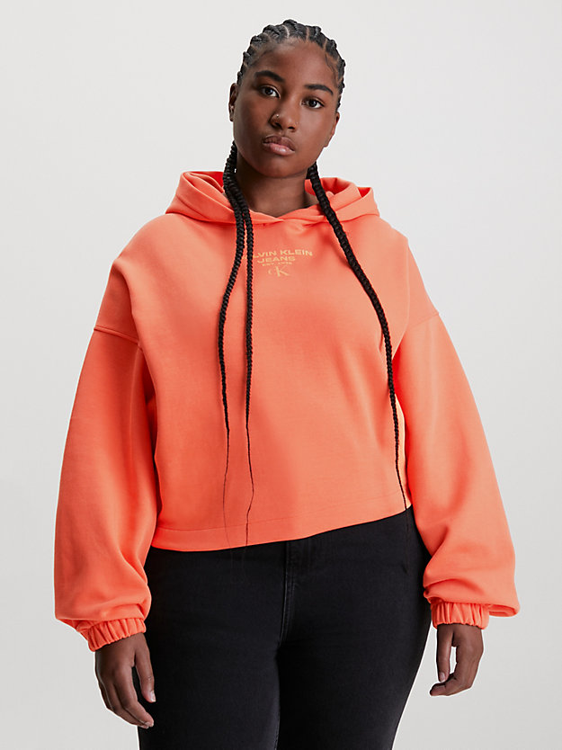 summer squash/crushed orange cropped logo-hoodie für damen - calvin klein jeans