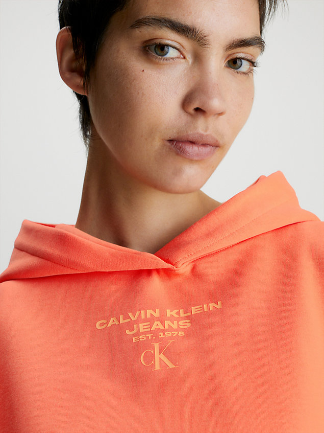 sweat-shirt à capuche court avec logo orange pour femmes calvin klein jeans