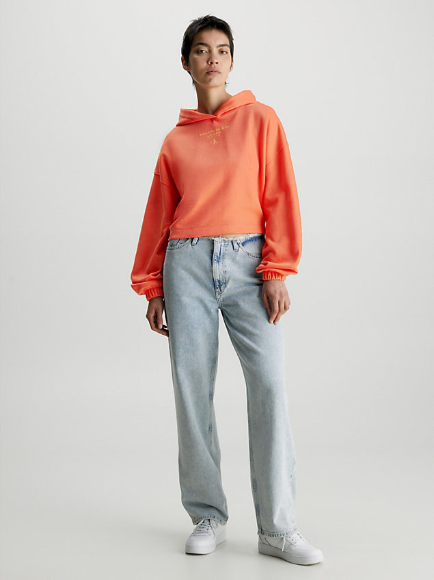 sweat-shirt à capuche court avec logo orange pour femmes calvin klein jeans