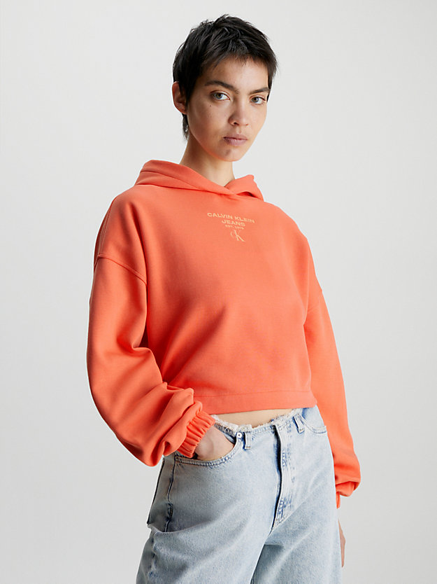 summer squash/crushed orange bluza z kapturem z logo o krótkim fasonie dla kobiety - calvin klein jeans