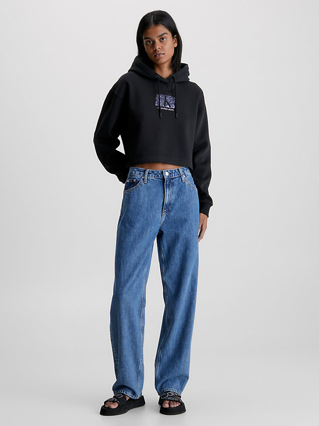 black oversized cropped logo-hoodie für damen - calvin klein jeans
