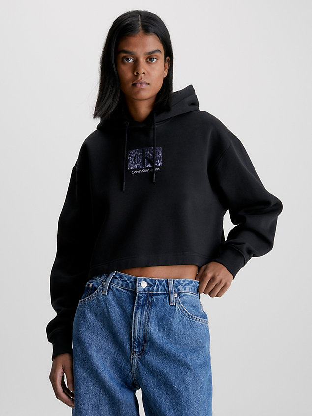 black oversized cropped logo hoodie for women calvin klein jeans