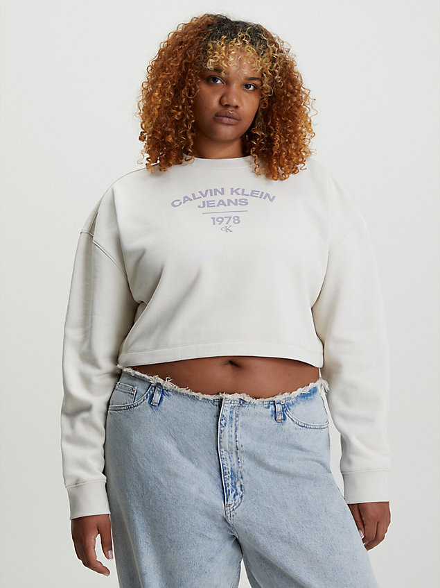 beige cropped sweatshirt met varsity-logo voor dames - calvin klein jeans
