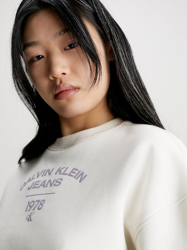 eggshell cropped varsity logo sweatshirt for women calvin klein jeans