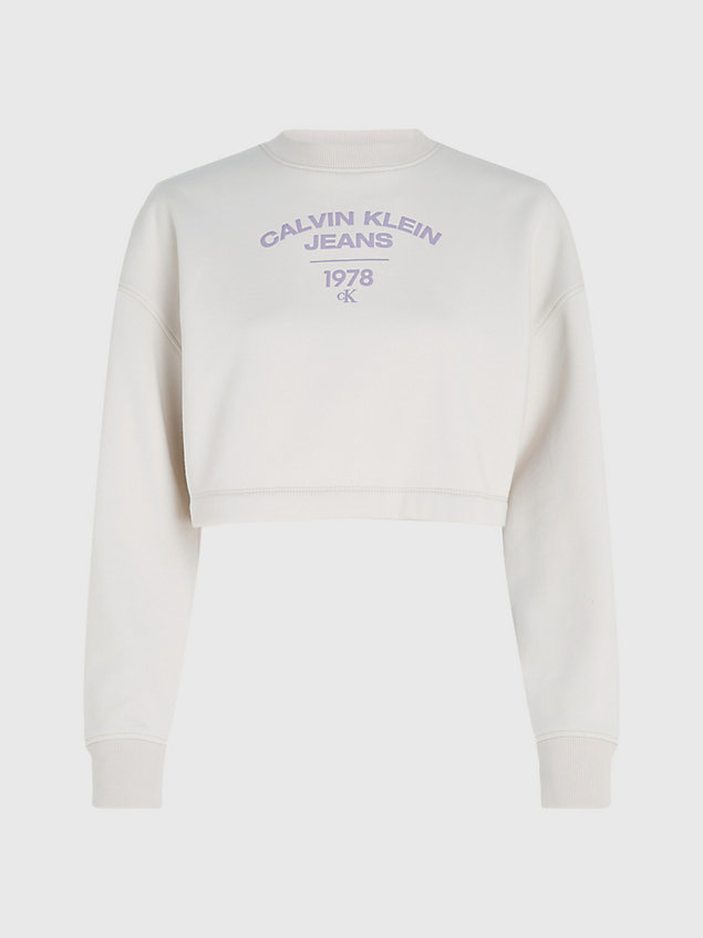 beige cropped varsity logo sweatshirt for women calvin klein jeans
