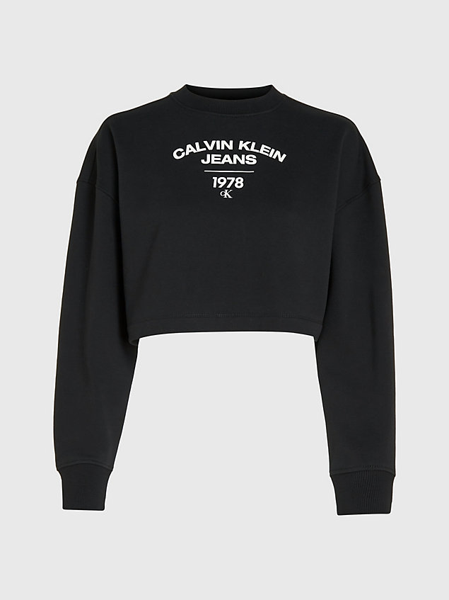 black cropped varsity logo sweatshirt for women calvin klein jeans