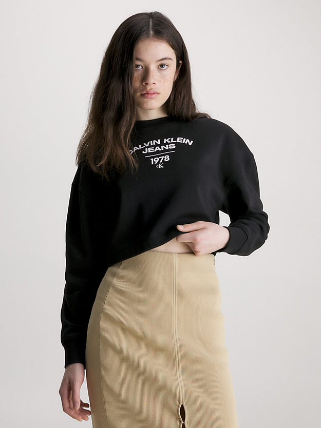 ck black cropped sweatshirt met varsity-logo voor dames - calvin klein jeans