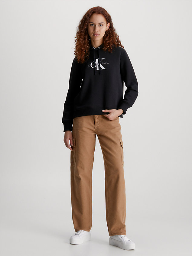 black bluza z kapturem z polaru z mieszanki bawełny dla kobiety - calvin klein jeans