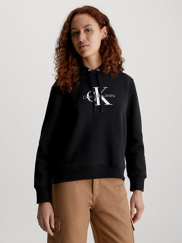 black cotton blend fleece hoodie for women calvin klein jeans